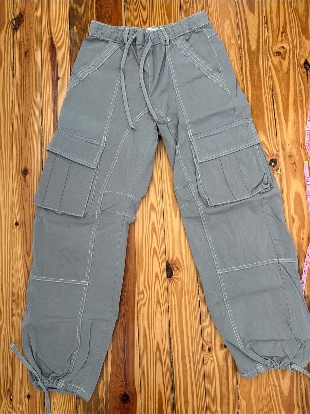 Zara Gray Cargo Pants with Drawstring Ankles | Sz 4